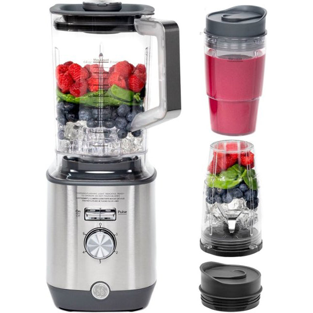 GE - 5-Speed 64-Oz. Blender with Blender Cups - Stainless Steel