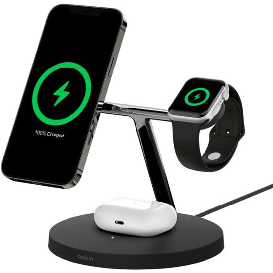 Belkin - BOOSTCHARGE PRO 3 in 1 Wireless Charger with MagSafe for iPhone 13 and 13 Pro, iPhone 12 and iPhone 12 Pro - Black