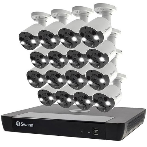 Swann - Pro 16-Channel, 16-Cameras Indoor/Outdoor Wired 4K Ultra HD 2TB NVR Security Surveillance System - White