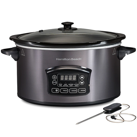 Hamilton Beach - Programmable Defrost 6-Quart Slow Cooker with Temperature Probe - STAINLESS STEEL